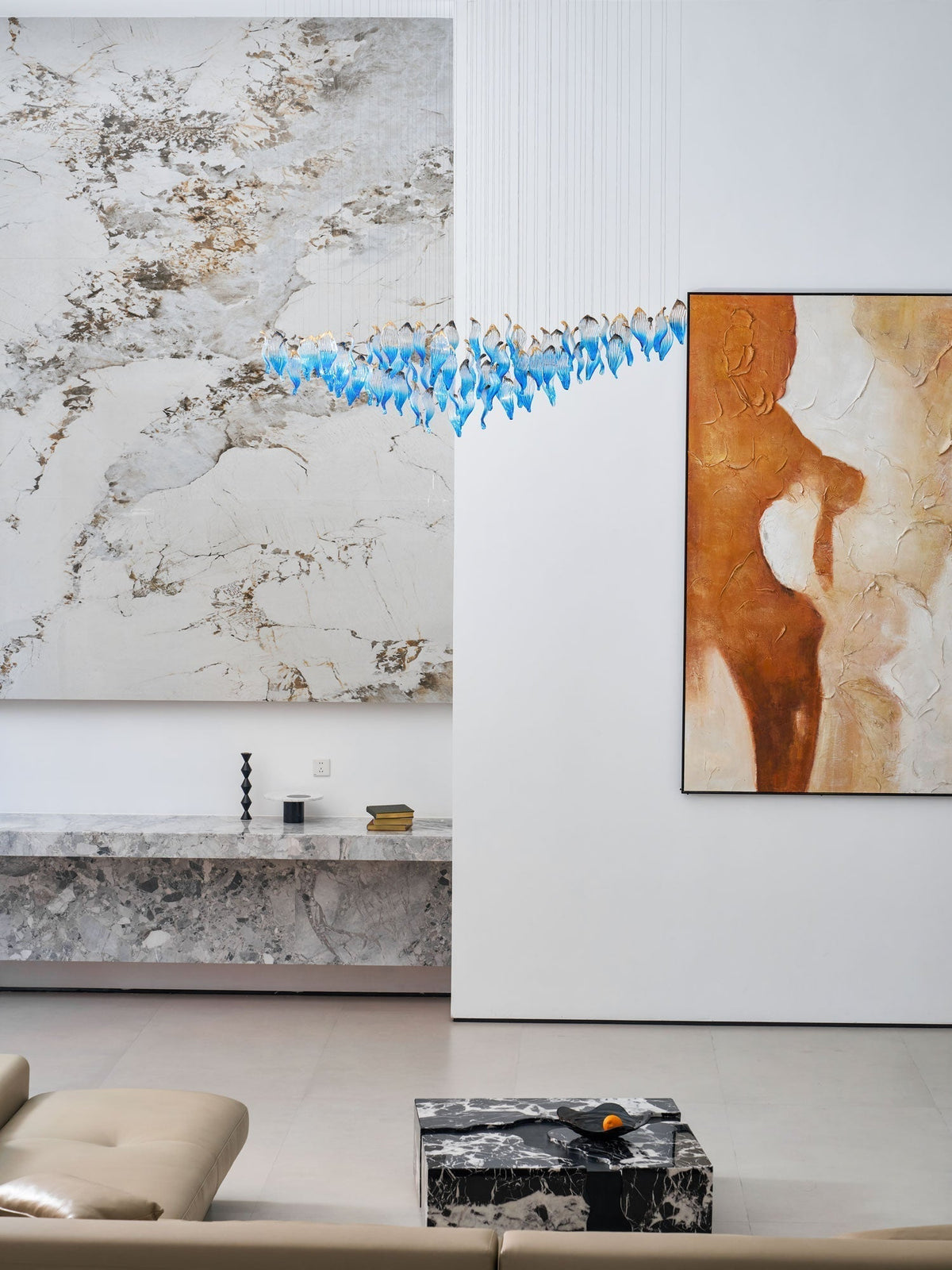 Galaxy Ocean Drift Blown Glass Crystal Spiral Chandelier