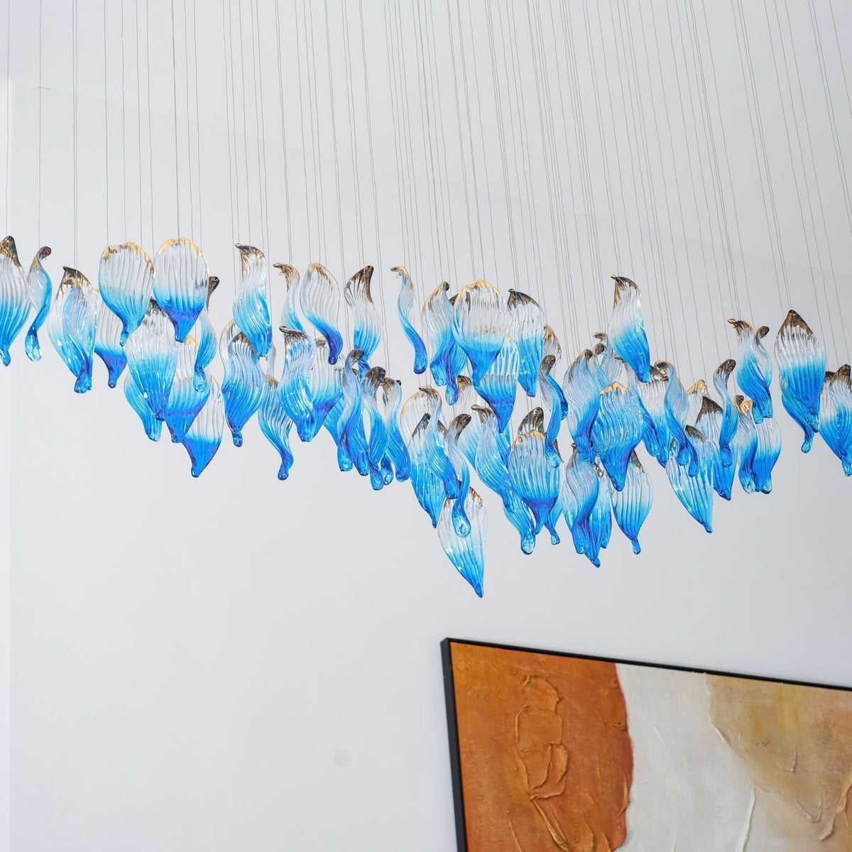 Galaxy Ocean Drift Blown Glass Crystal Spiral Chandelier