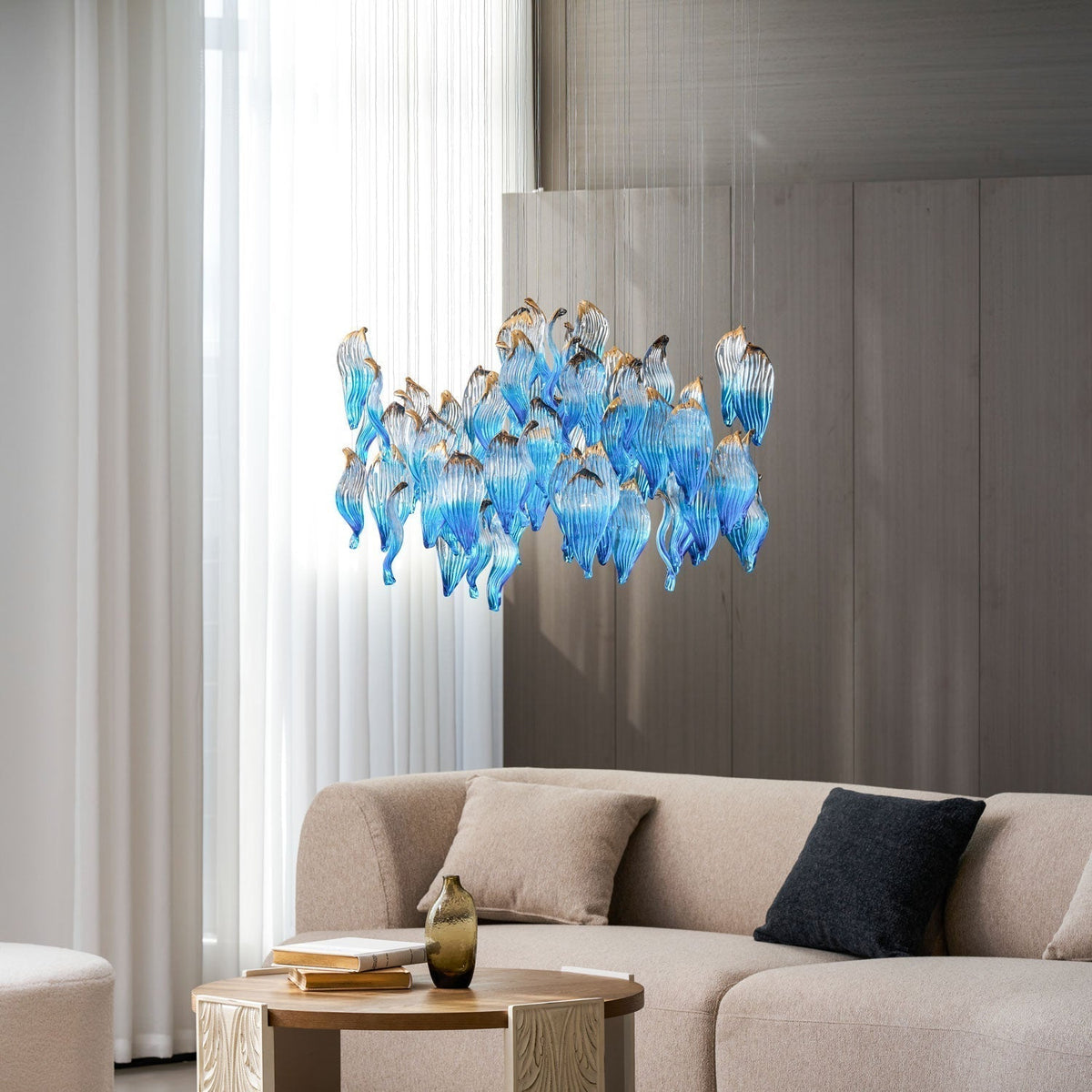Galaxy Ocean Drift Blown Glass Crystal Spiral Chandelier