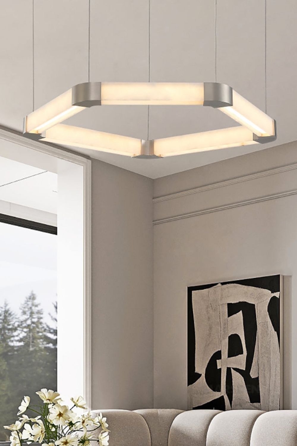 Ola Single Alabaster Ring Chandelier - view 6 | everlamps