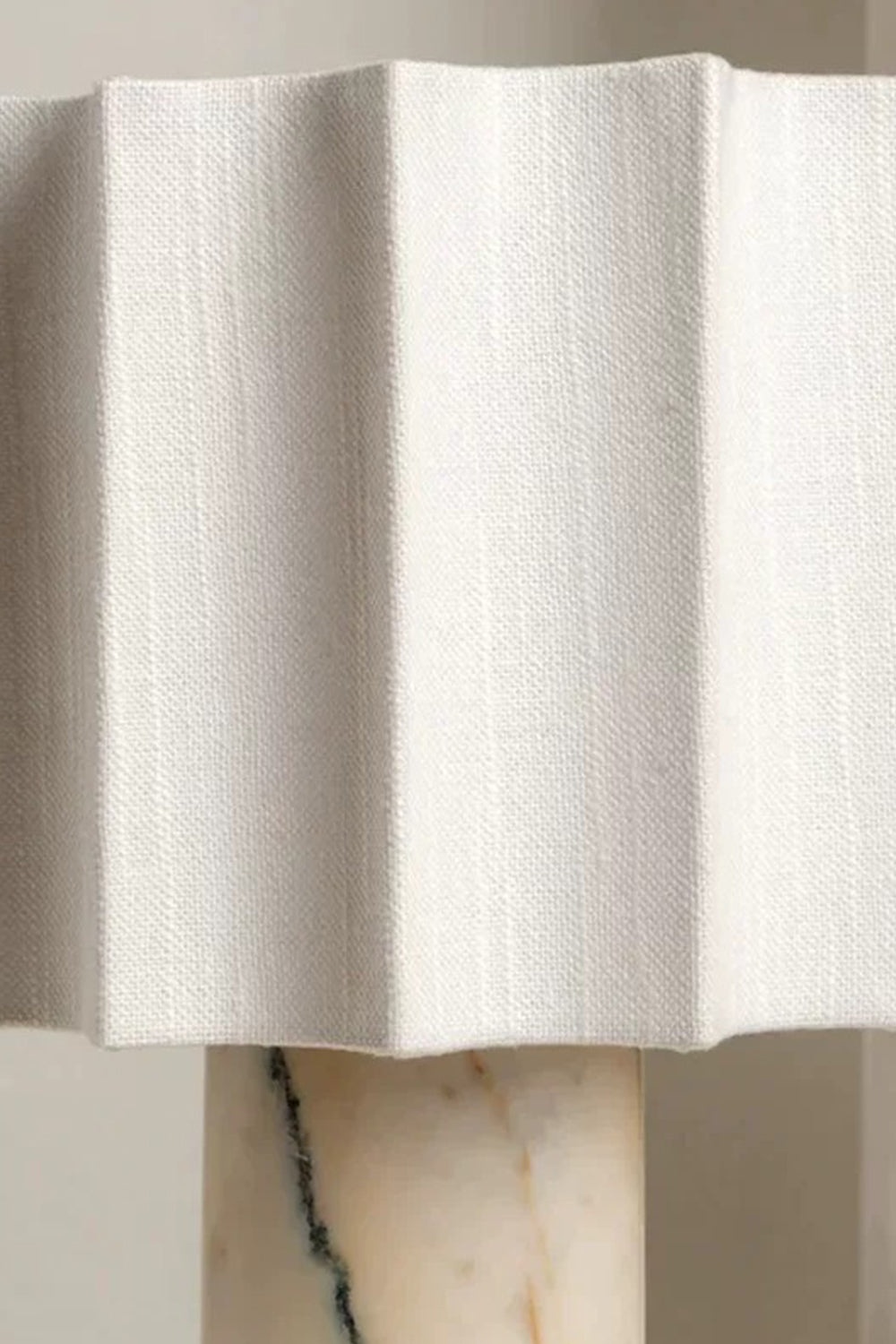 Orbis Veil Pleated Marble Table Lamp shade detail showcasing elegant pleats and marble base.