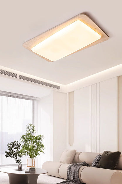 Travertine ceiling light view 2 | Yellow Travertine, Acrylic | Perspective view in a modern minimalist living room | vexa lamps