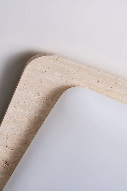 Detail view of yellow travertine grain | Yellow Travertine | Close-up showing the organic stone surface and acrylic edge | vexa lamps