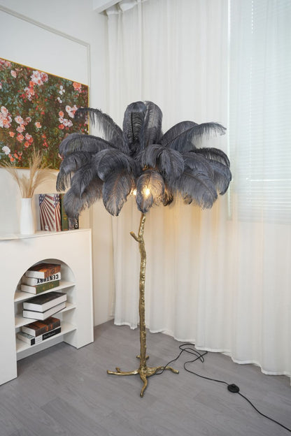 Brass Ostrich Feather Floor Lamp