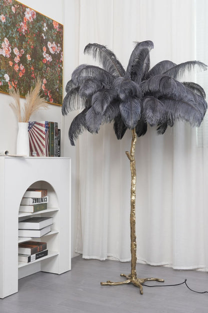 Brass Ostrich Feather Floor Lamp