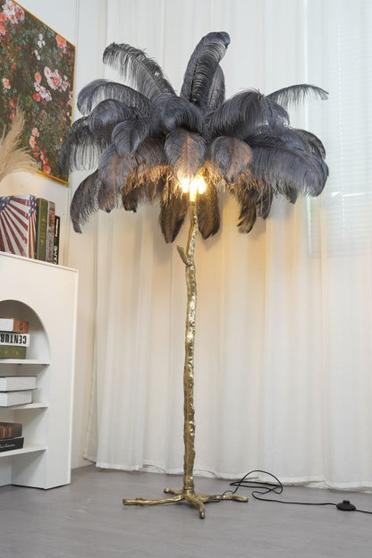 Brass Ostrich Feather Floor Lamp