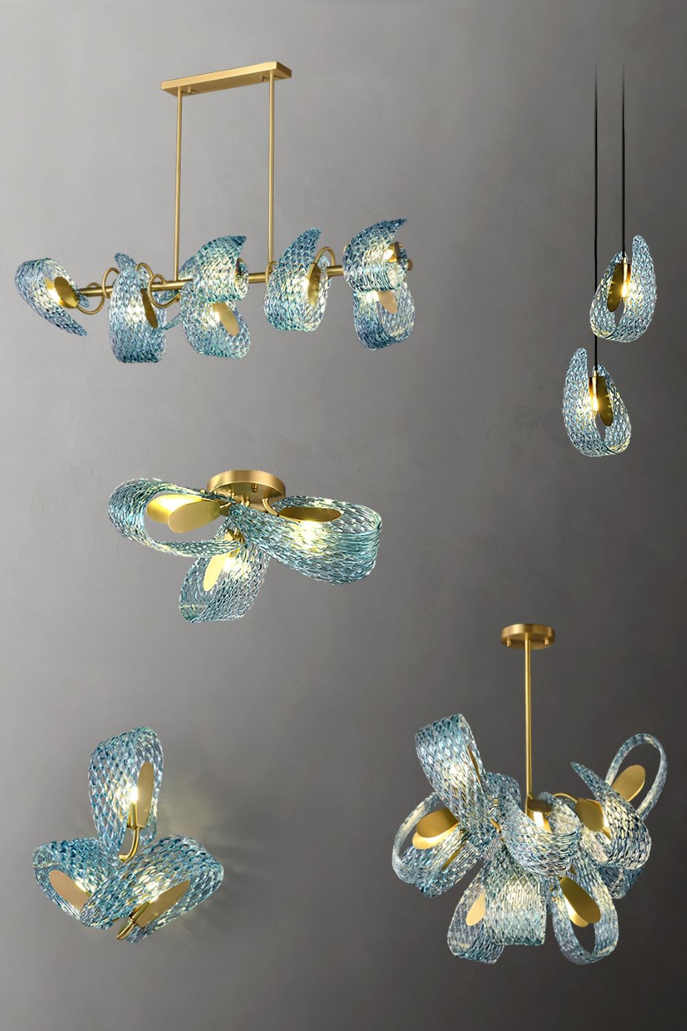 Petal Blue Glass Chandelier - everlamps