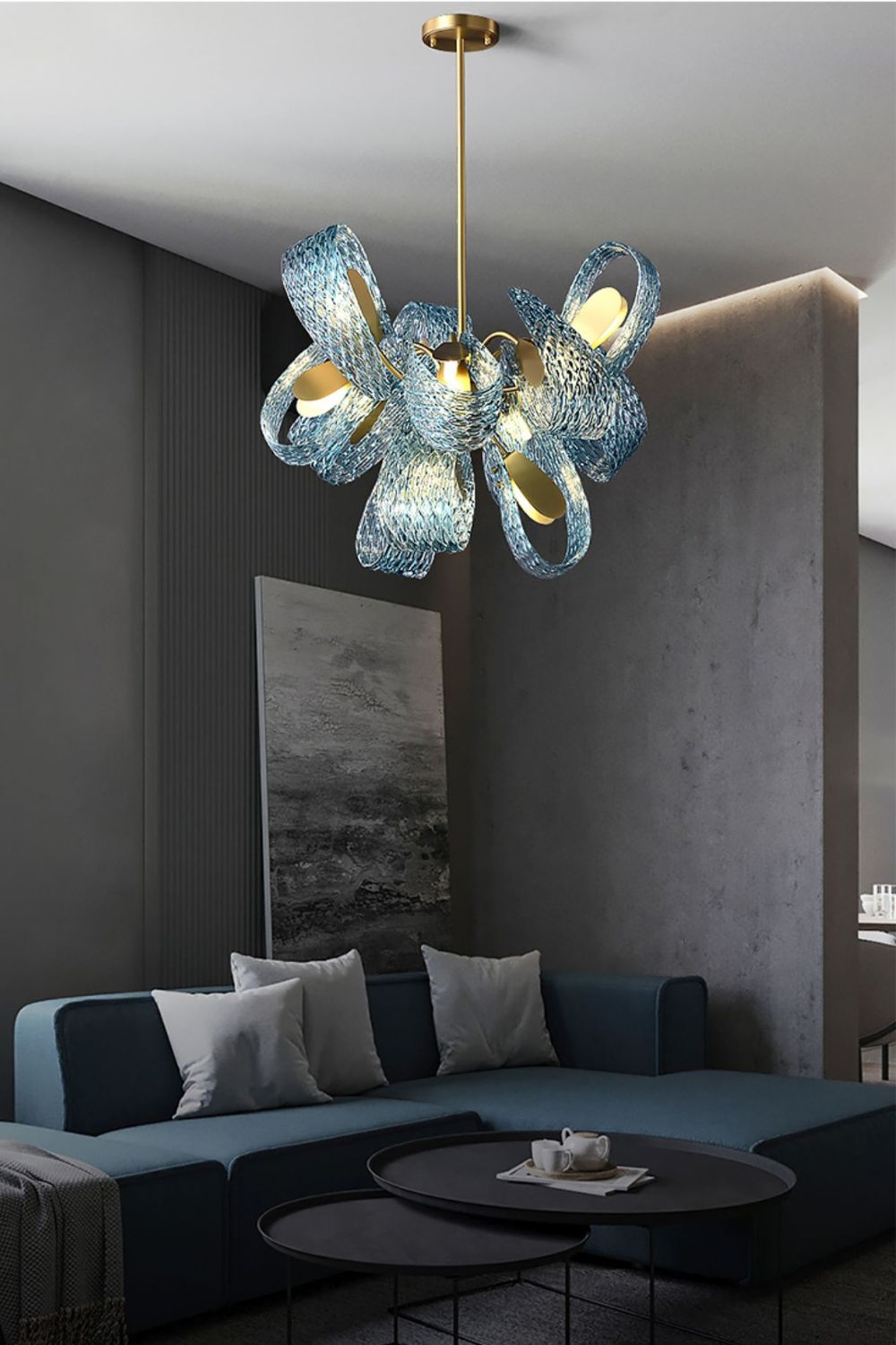 Petal Blue Glass Chandelier - everlamps