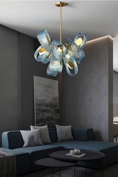 Petal Blue Glass Chandelier - everlamps