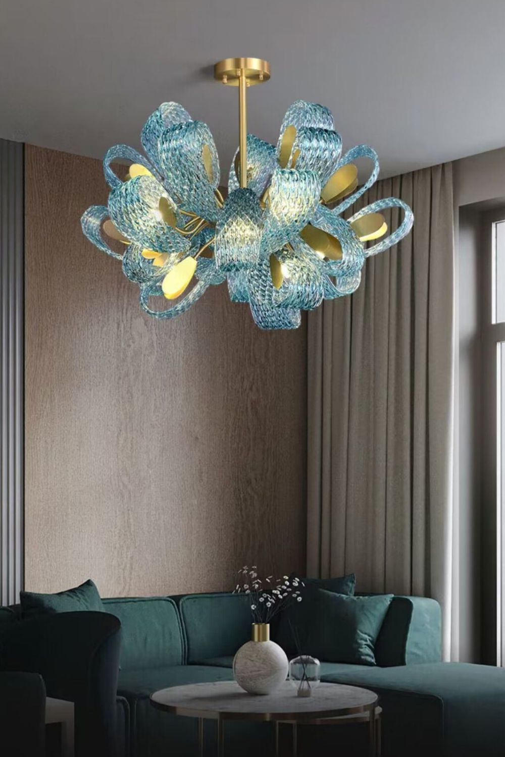 Petal Blue Glass Chandelier - everlamps