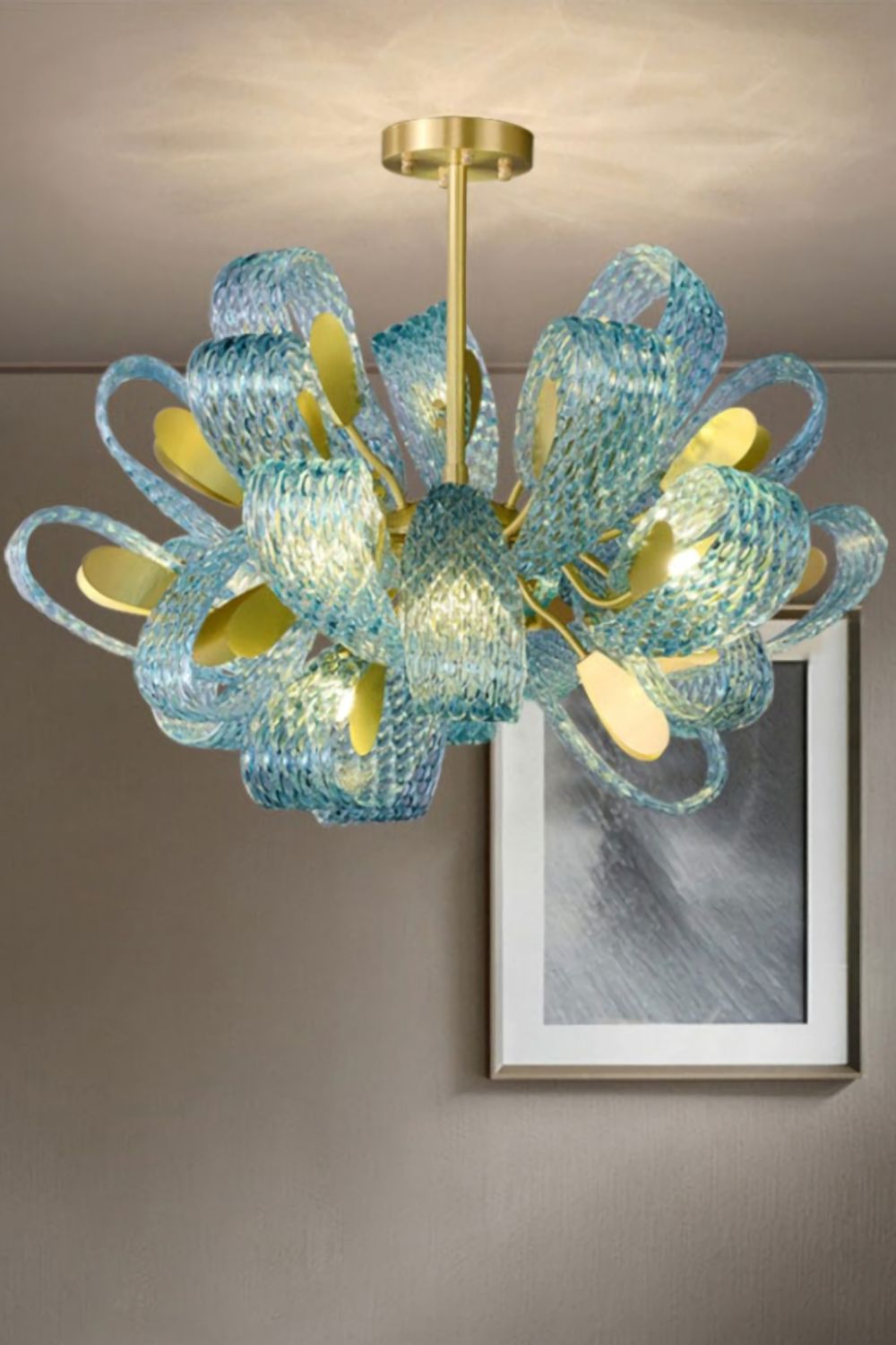 Petal Blue Glass Chandelier - everlamps