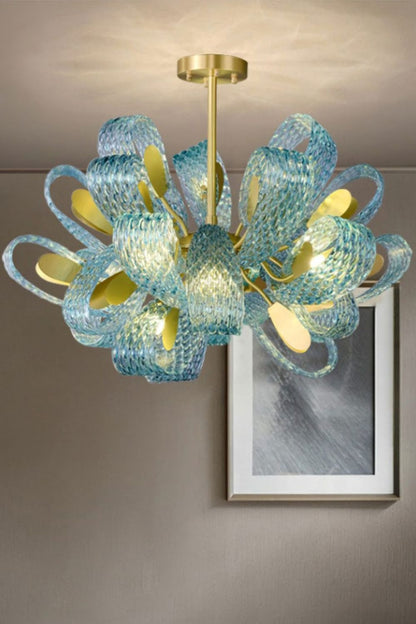 Petal Blue Glass Chandelier - everlamps