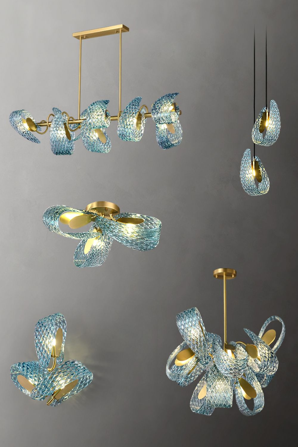 Petal Blue Glass Chandelier - everlamps