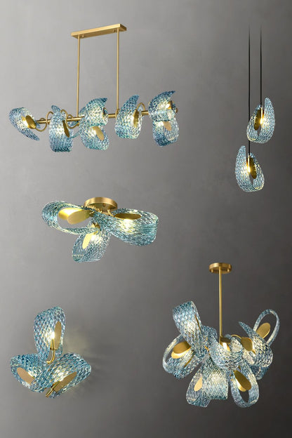 Petal Blue Glass Chandelier - everlamps