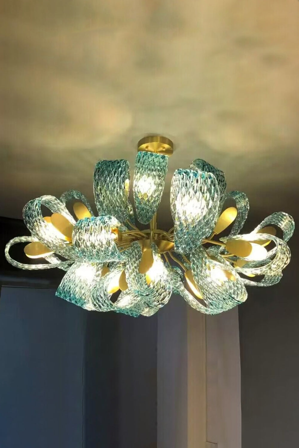 Petal Blue Glass Chandelier - everlamps
