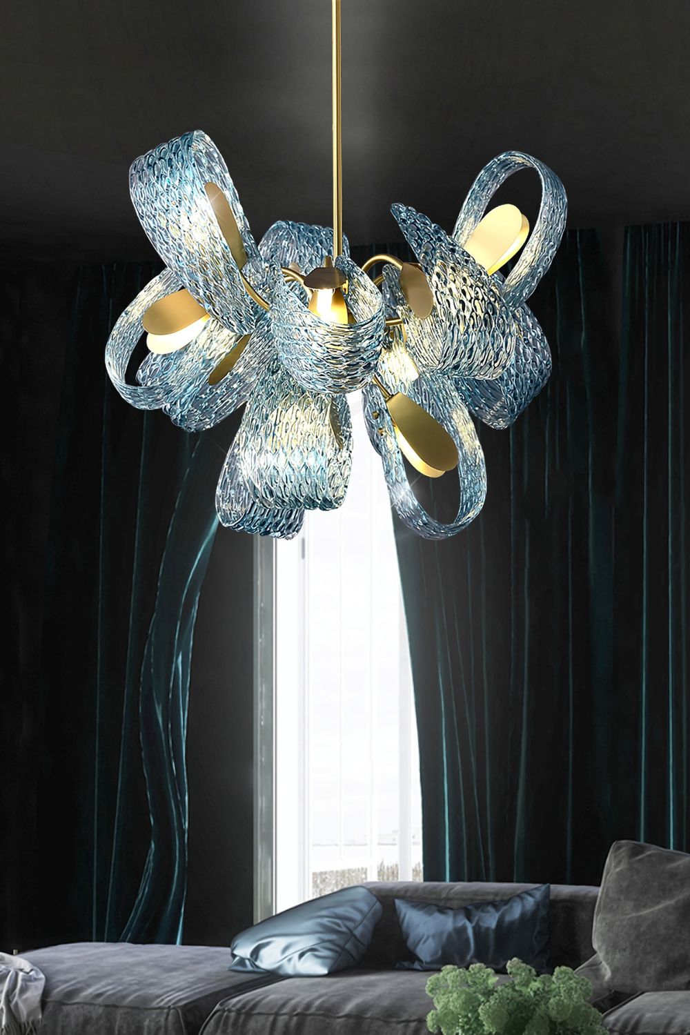 Petal Blue Glass Chandelier - everlamps