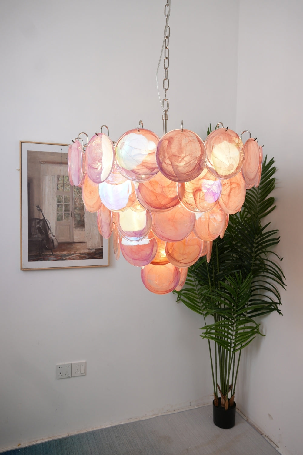Pink Glass High Quality Art Iridescent Chandelier - view 3 | everlamps