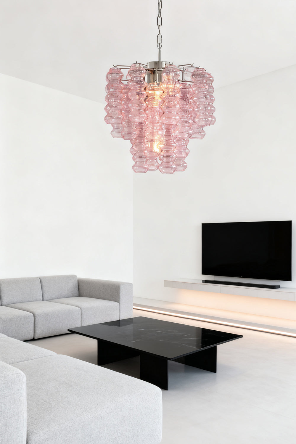 Pink Art Ripple Glass Tube Chandelier - view 9 | everlamps