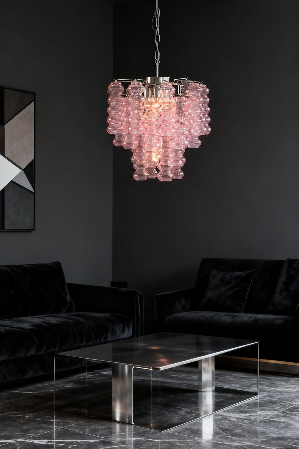 Pink Art Ripple Glass Tube Chandelier - view 11 | everlamps