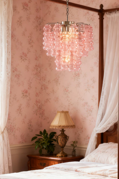 Pink Art Ripple Glass Tube Chandelier - view 4 | everlamps