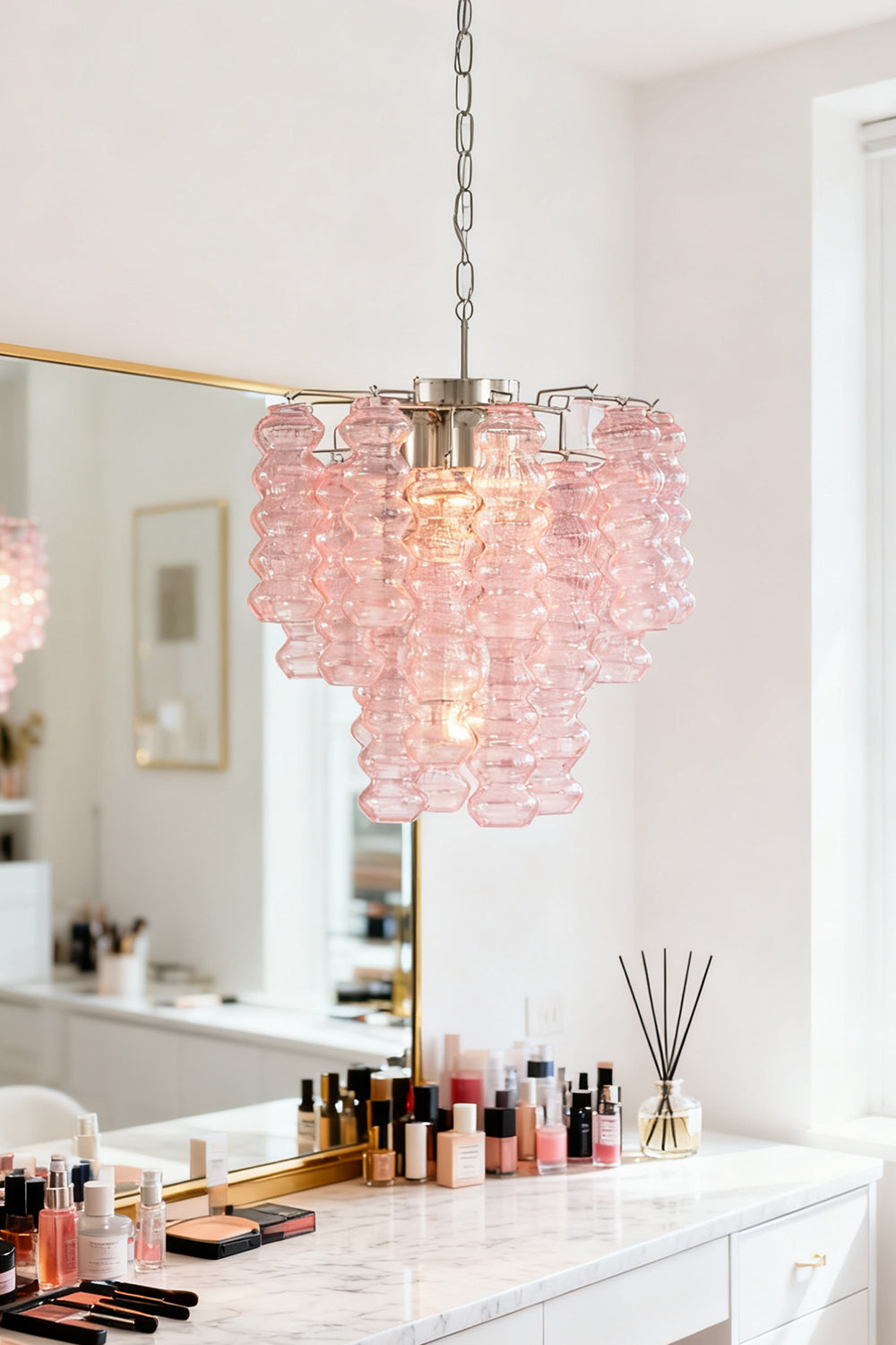 Pink Art Ripple Glass Tube Chandelier - view 10 | everlamps