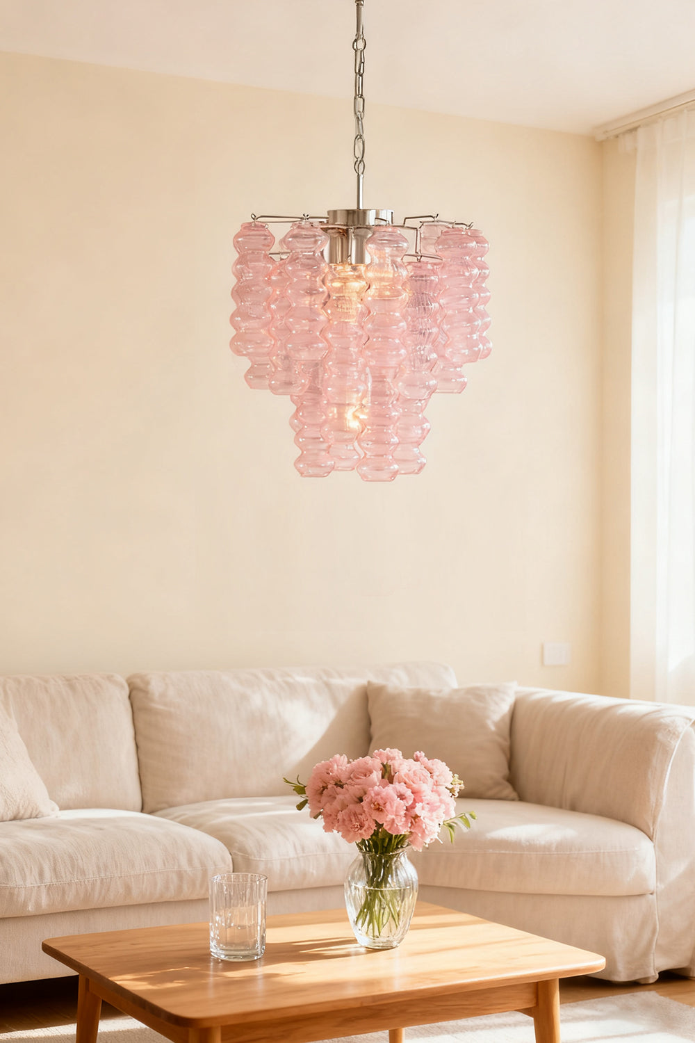Pink Art Ripple Glass Tube Chandelier - view 2 | everlamps