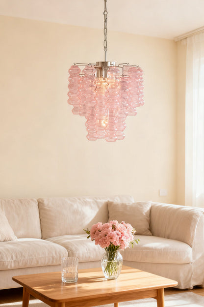 Pink Art Ripple Glass Tube Chandelier - view 2 | everlamps