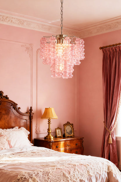 Pink Art Ripple Glass Tube Chandelier - view 5 | everlamps