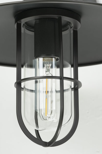 Bottom-up view of black cage and Edison bulb | Metal, Glass | Close-up of the light source and cage protector | vexa lamps