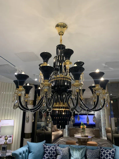 American Traditional Branch Crystal Chandelier with Candle Design in Black and Gold
