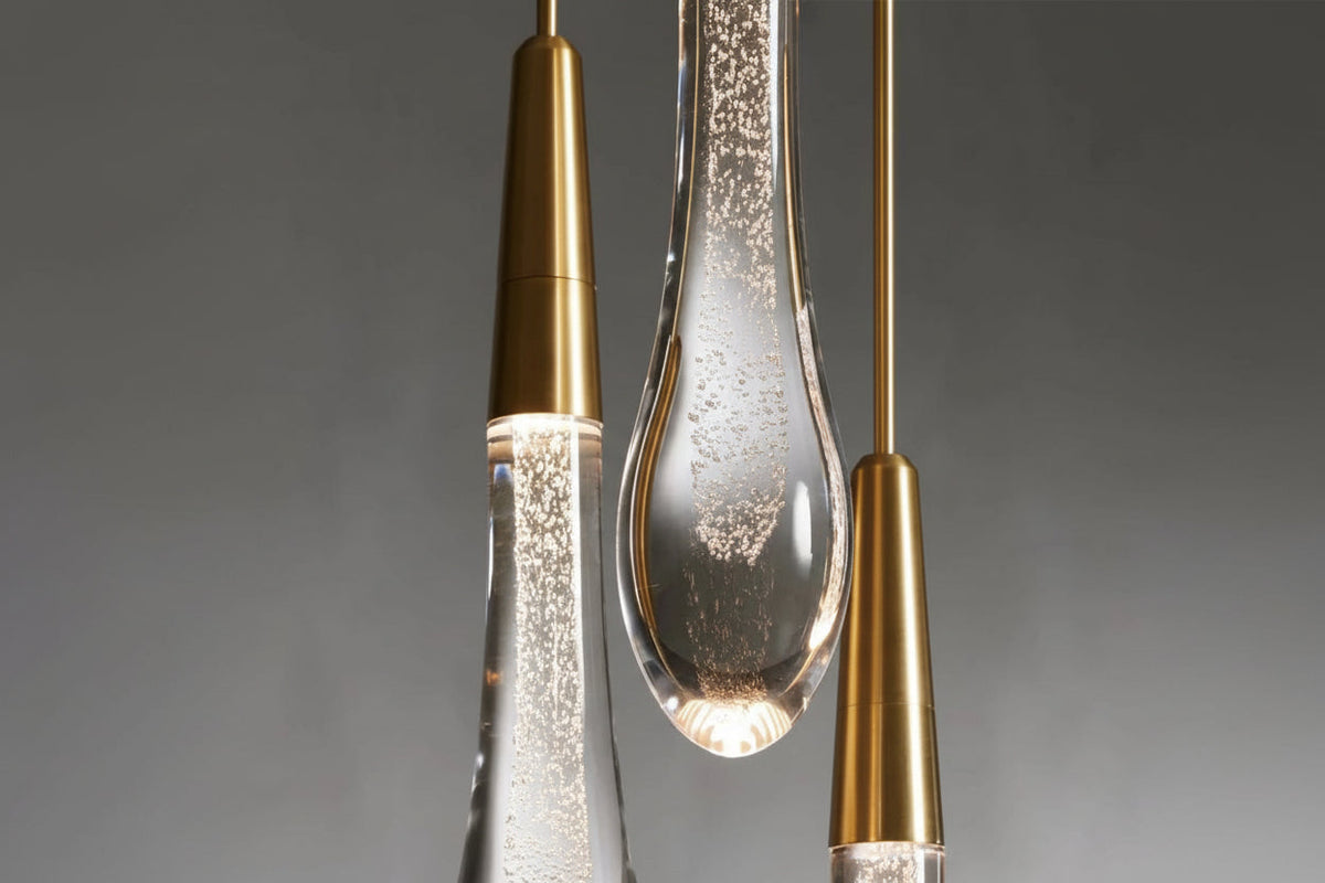Raindrop Glass Solitaire Linear Chandelier -Everlamps