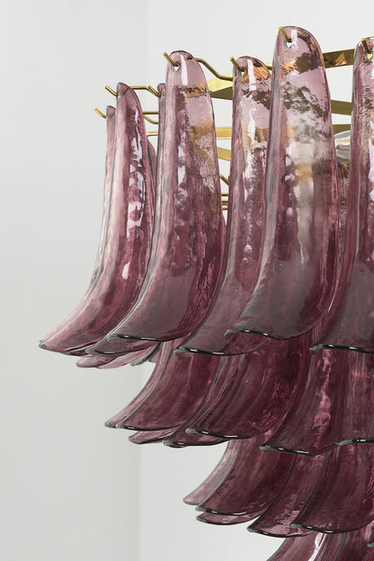 Regal Purple Cascade Chandelier | Glass, Metal | Profile shot of the cascading tiered structure and gold metal rings | Detail shot | vexa lamps