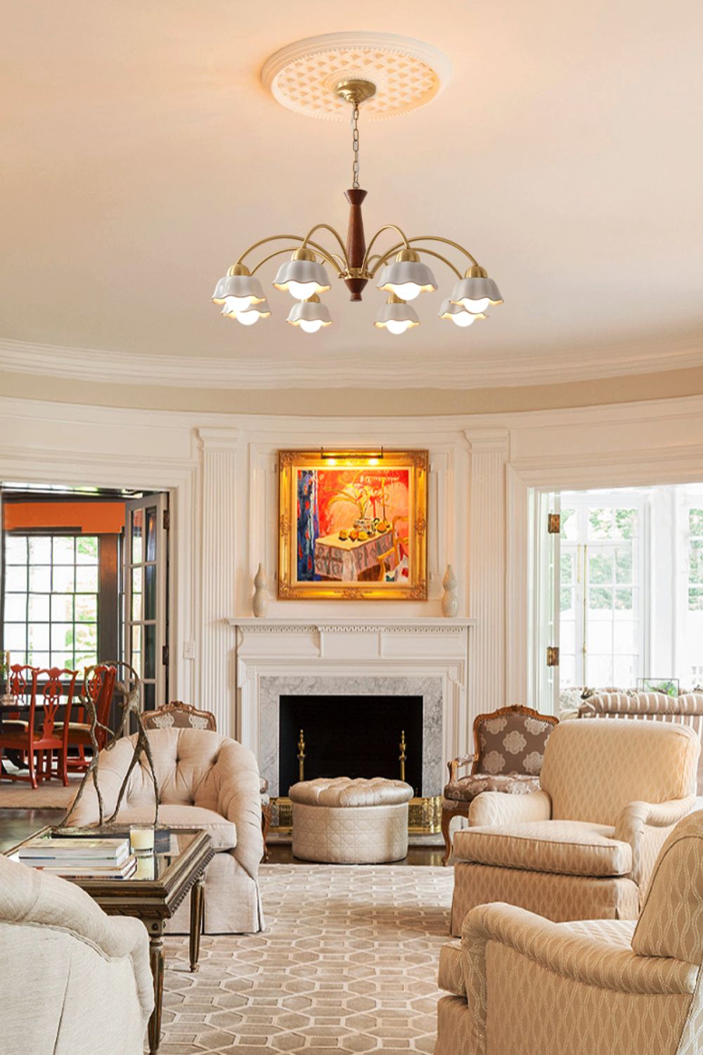 Retro Tulip Brass Chandelier - view 7 | everlamps