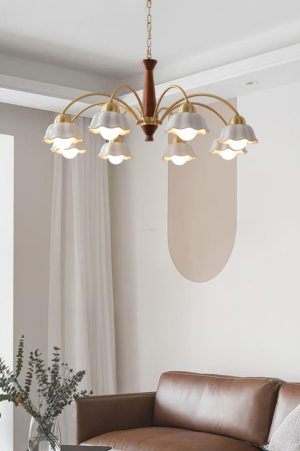 Retro Tulip Brass Chandelier - view 3 | everlamps