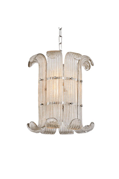 Symmetrical ribbed glass scroll chandelier | Metal | Glass | Clear product shot on white background | vexa lamps