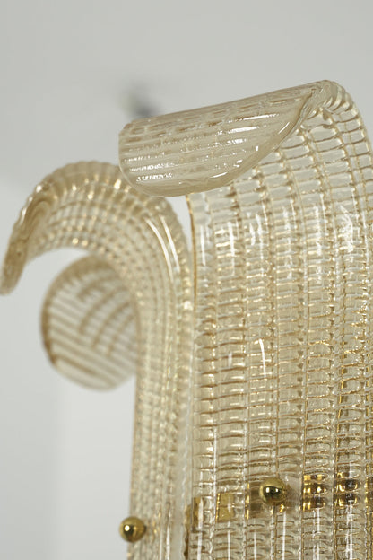 Close-up detail view of the ribbed glass texture | Glass | Showing the clarity and distinct scroll shape of the wall lamp | vexa lamps