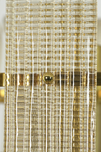 Close-up detail view of the ribbed glass texture | Glass | Showing the clarity and distinct scroll shape of the wall lamp | vexa lamps