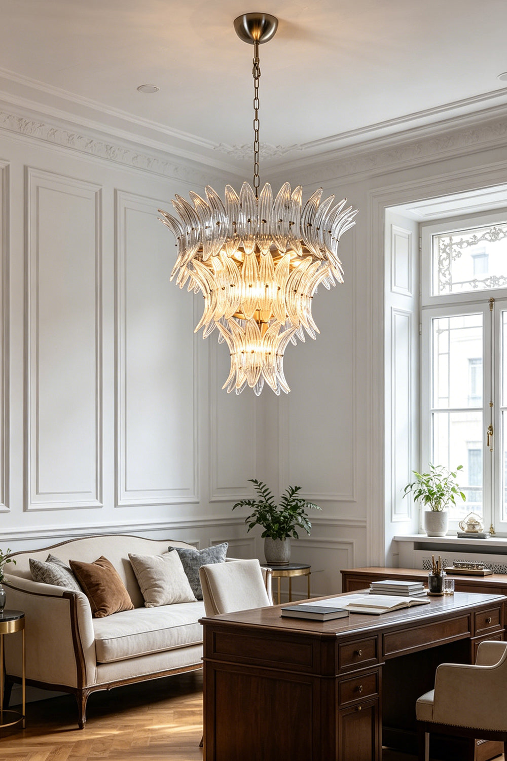 Ribbed Leaf Tier Chandelier for Den/Study | Samu  Lamp