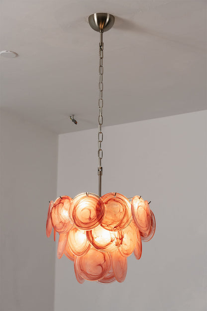 Romilly Layered Glass Disc Chandelier featuring a stunning design with layered glass discs in peach tones.