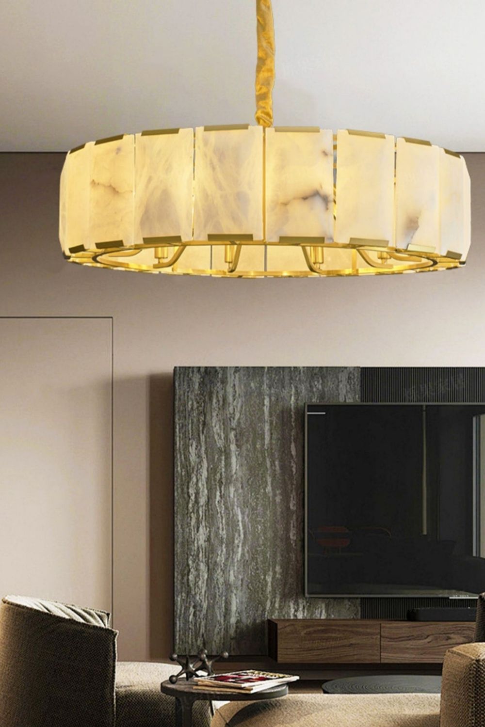 Round Modern Alabaster Chandelier - view 4 | everlamps