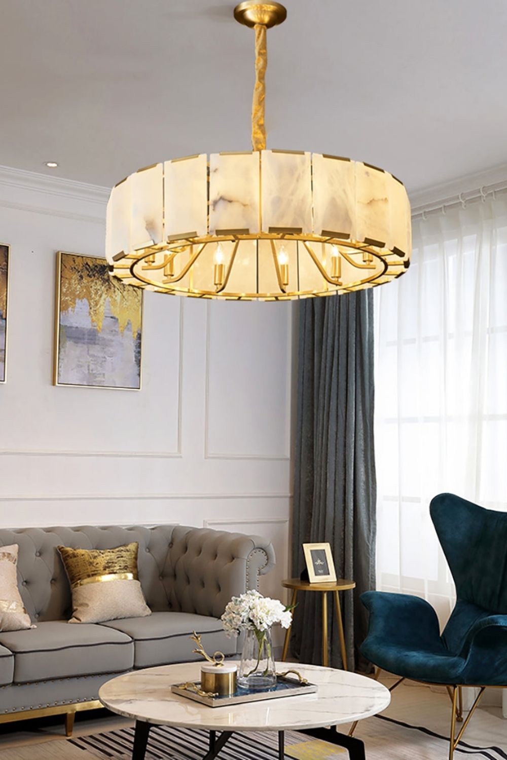 Round Modern Alabaster Chandelier - view 6 | everlamps