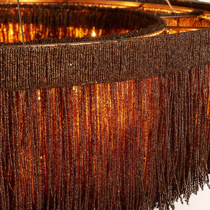 Jovyn Flat Round Hand-Strung Jute Fringe Chandelier