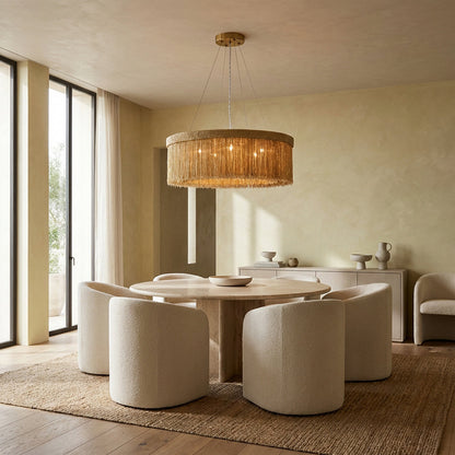 Jovyn Flat Round Hand-Strung Jute Fringe Chandelier