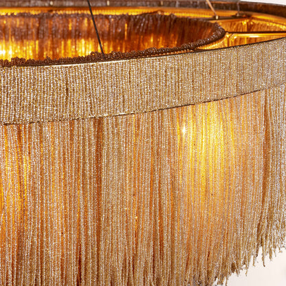 Jovyn Flat Round Hand-Strung Jute Fringe Chandelier