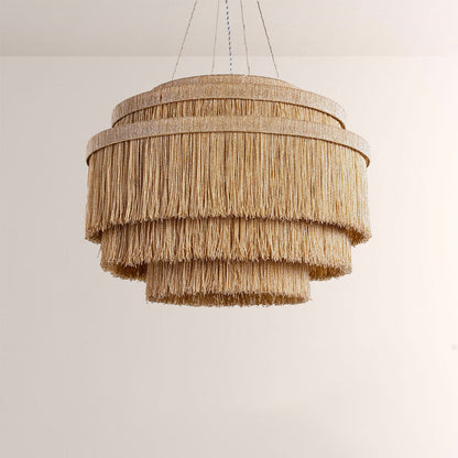 Jovyn Tiered Hand-Strung Jute Fringe Round Chandelier