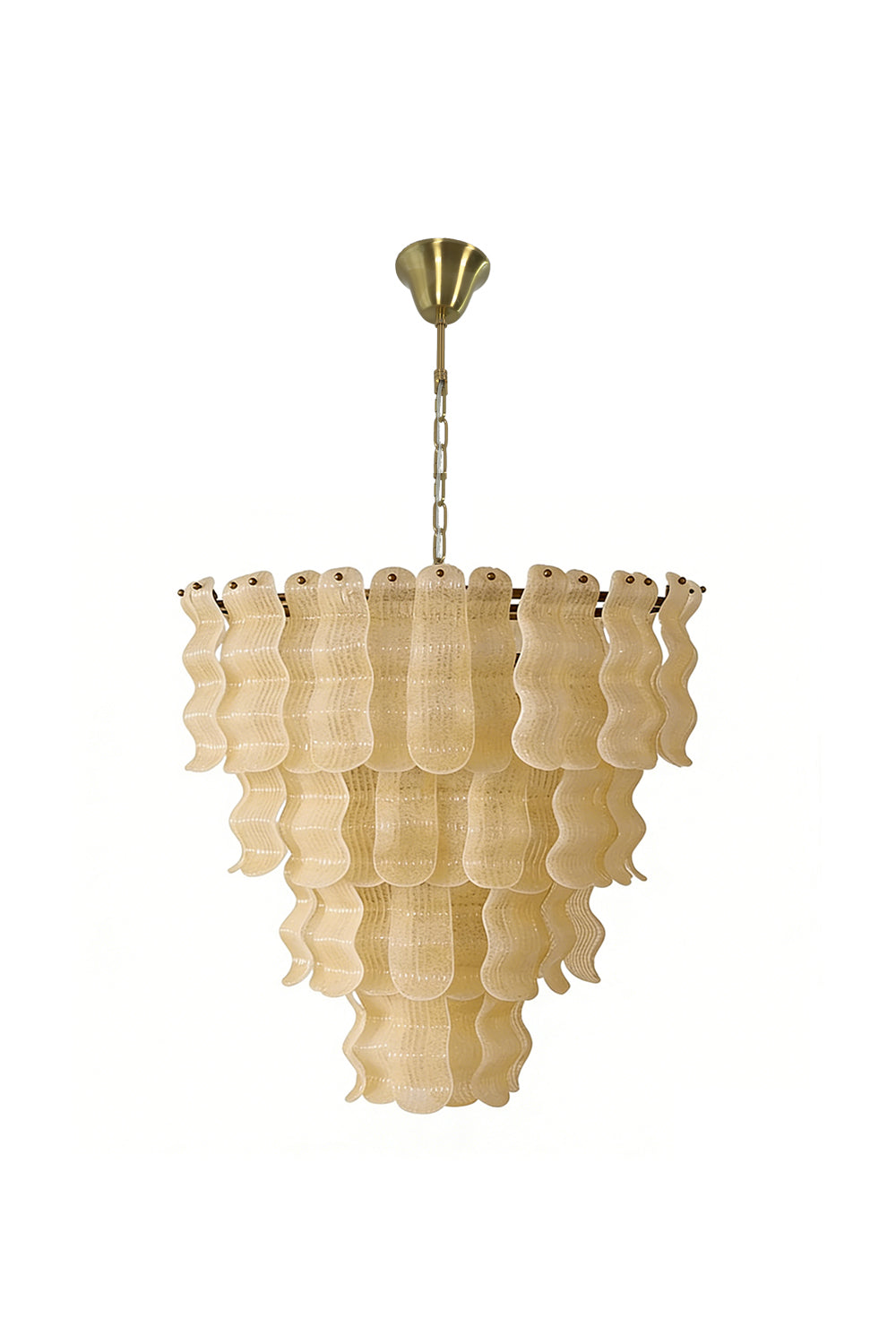 Tiered ruffled glass chandelier with brass finish | Metal | Glass | Front view isolated on white background | vexa lamps