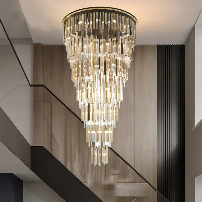 Modern Luxury 7-Tiered Floating Glass Chandelier Flush Mount for High-ceiling/Staircase/Duplex