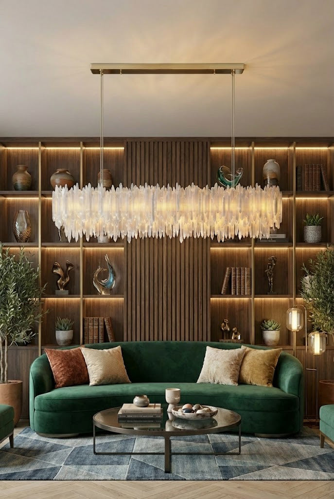 Selenite Layer Rectangular Chandelier - view 3 | everlamps
