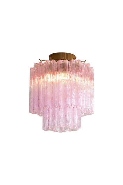 Seraphine Starburst Glass Tube Ceiling Light | Pink Glass and Brass | Front full view on a pure white background, illuminated | vexa lamps