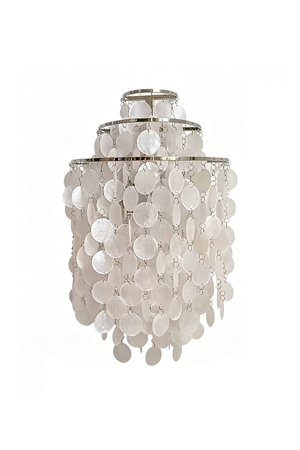 Unlit shell cascading wall light | Shell | Iron | Front view showing natural white shell discs on white background | vexa lamps